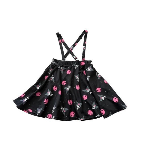 Hot Topic Sanrio Kuromi Women's Skirt Black & Pink Suspender Overall Medium - Picture 1 of 4